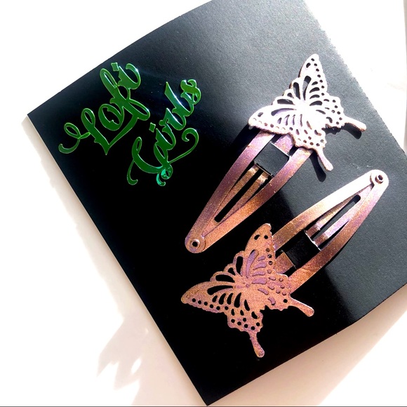 Butterfly Y2K Rose Gold Glitter 🦋 Lofi Girls Hair Clip Set Of Hair Clips - Picture 5 of 5